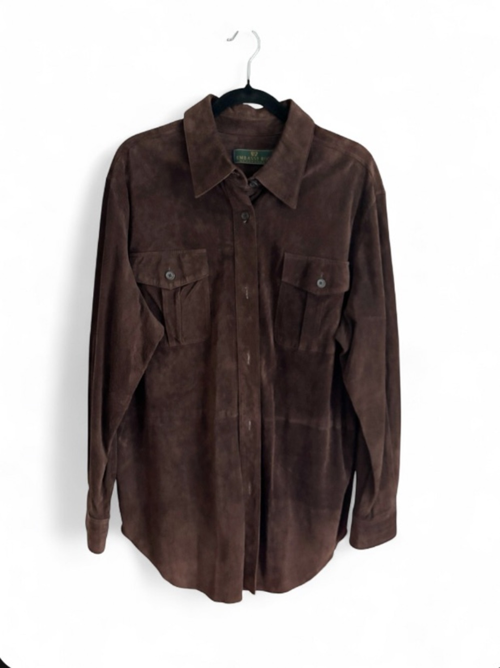 Embassy Row Classic Dark Brown Suede Shirt Jacket Shacket Vintage Size 16 Luxury